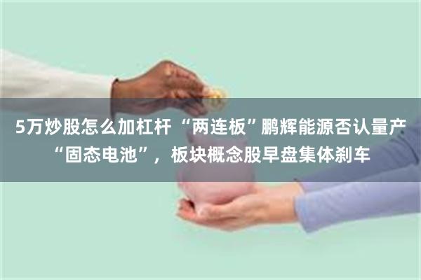 5万炒股怎么加杠杆 “两连板”鹏辉能源否认量产“固态电池”,板块概念股早盘集体刹车