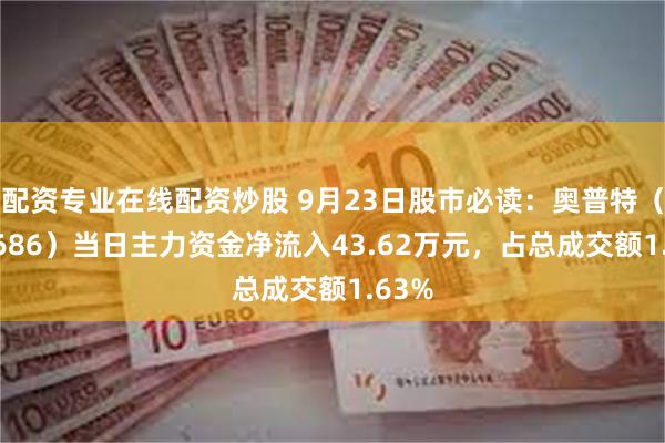 配资专业在线配资炒股 9月23日股市必读:奥普特(688686)当日主力资金净流入43.62万元,占总成交额1.63%